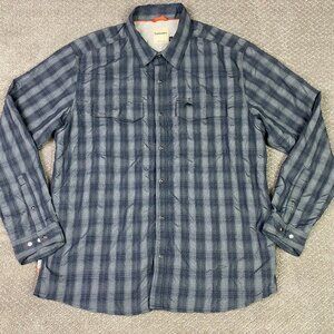 Simms Big Sky Shirt Men's Large Gray Plaid Pearl Snap Vented Fishing Outdoor UPF